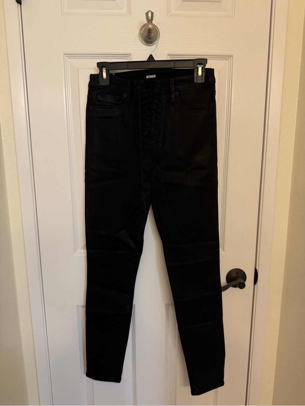 Hudson Jeans Black Lace-Up High-Rise Skinny Jeans
